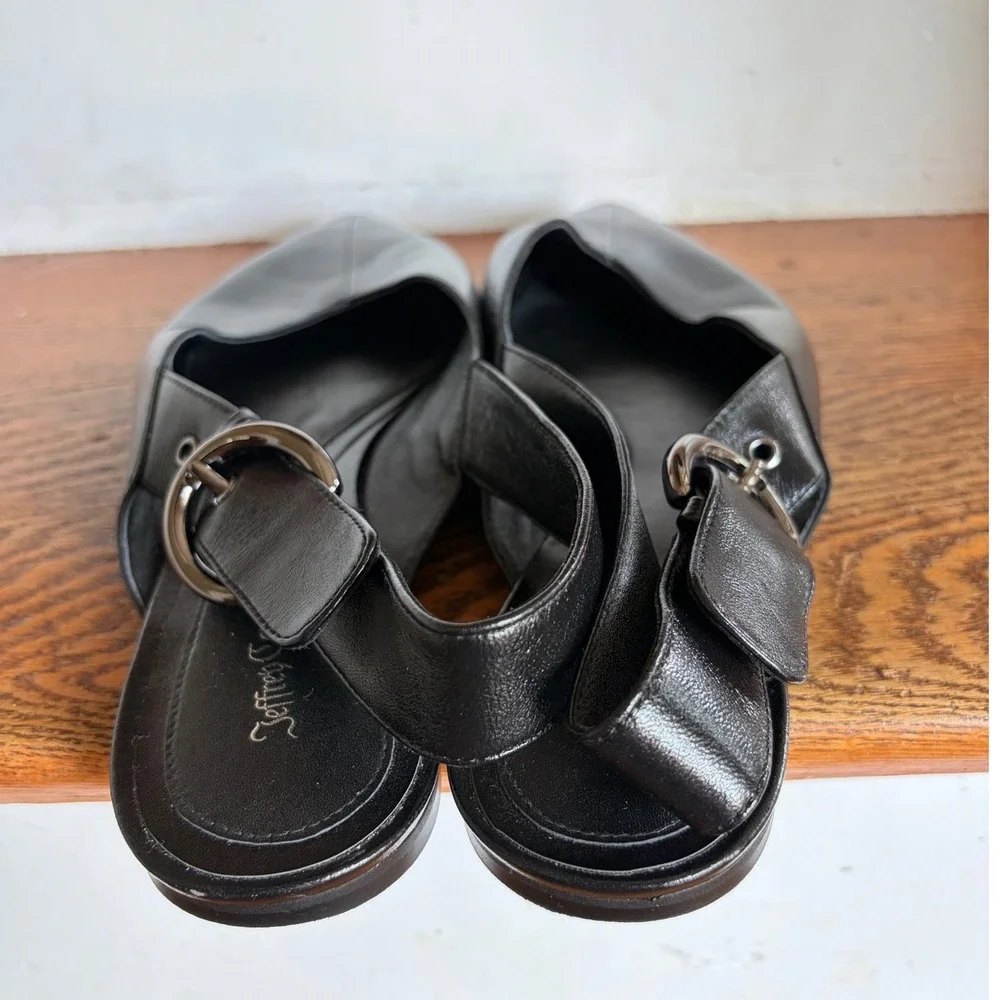 Jeffrey Campbell Scone Black Leather Pointed Toe Buckle Flats 11 Small Flaw